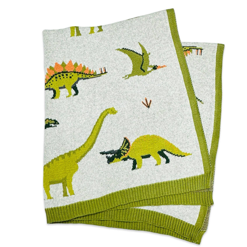 The Baby Blanket Store Crib Blanket 30" x 42" Cargo Green / One Size Green Dinosaur | Organic Cotton Jacquard Sweater Knit Baby Blanket