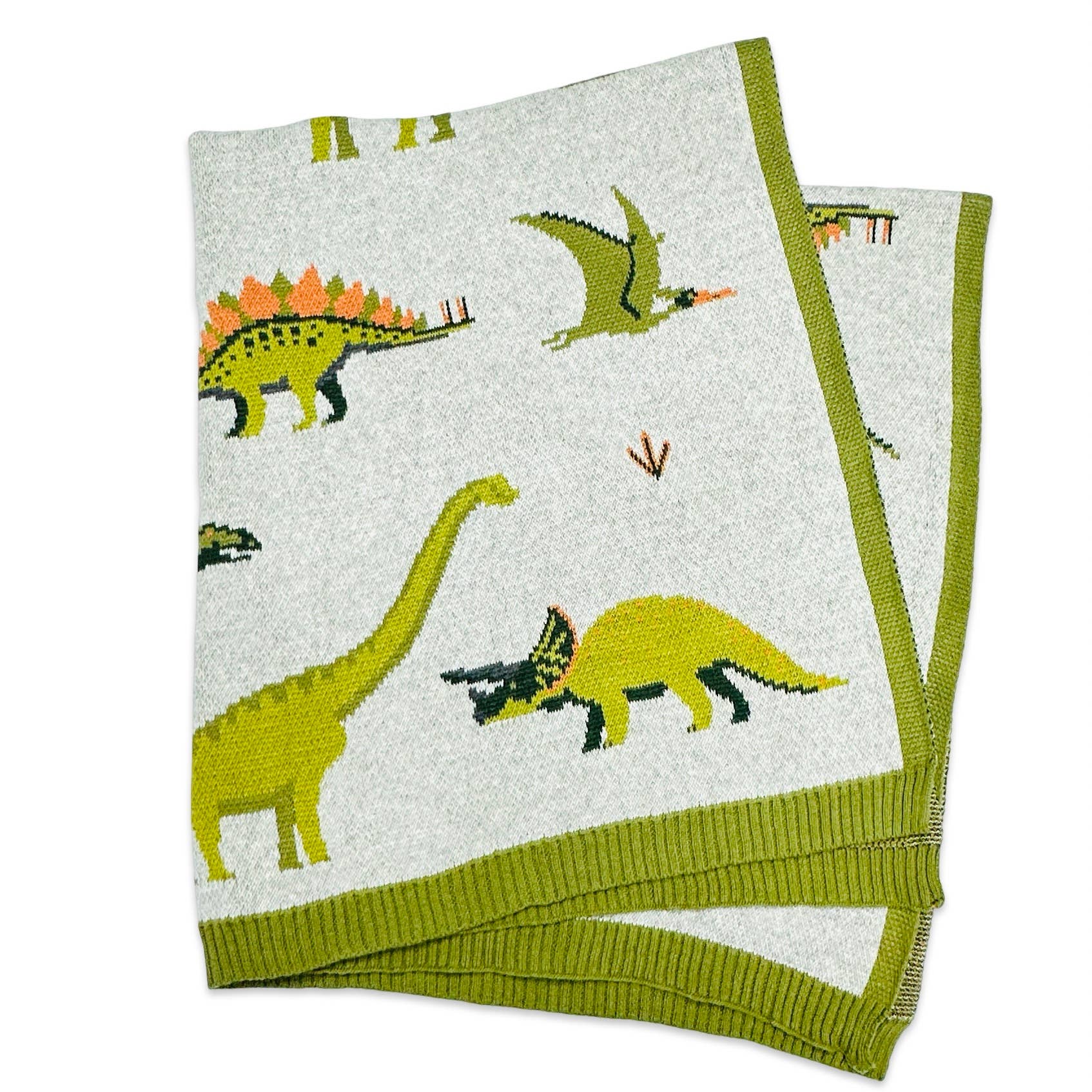 The Baby Blanket Store Crib Blanket 30" x 42" Cargo Green / One Size Green Dinosaur | Organic Cotton Jacquard Sweater Knit Baby Blanket