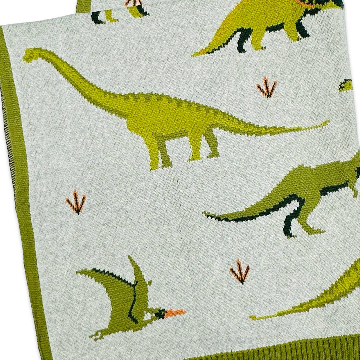 The Baby Blanket Store Crib Blanket 30" x 42" Cargo Green / One Size Green Dinosaur | Organic Cotton Jacquard Sweater Knit Baby Blanket