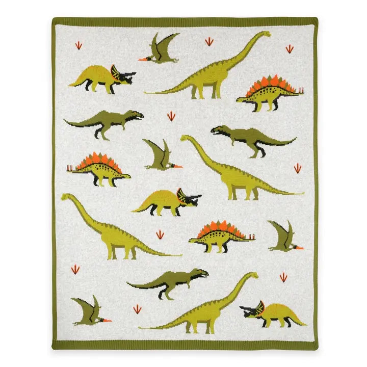 The Baby Blanket Store Crib Blanket 30" x 42" Cargo Green / One Size Green Dinosaur | Organic Cotton Jacquard Sweater Knit Baby Blanket