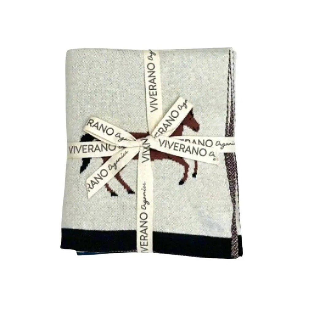 The Baby Blanket Store Crib Blanket 30"x 42" Horse | Organic Cotton Jacquard Sweater Knit Baby Blanket