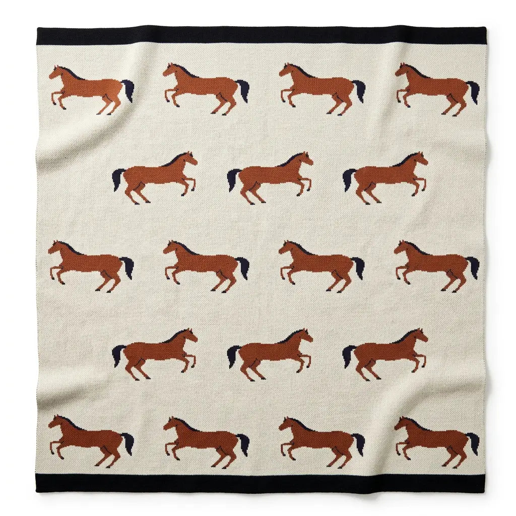 The Baby Blanket Store Crib Blanket 30"x 42" Horse | Organic Cotton Jacquard Sweater Knit Baby Blanket