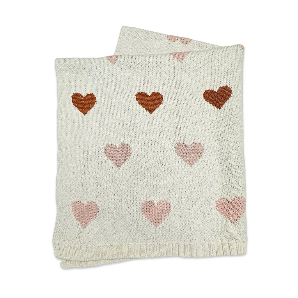 The Baby Blanket Store Crib Blanket 30" x 42" Natural / One Size Loving Hearts | Organic Cotton Jacquard Sweater Knit Baby Blanket