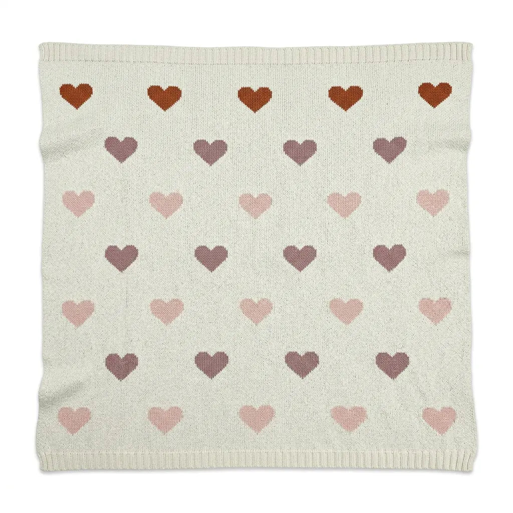 The Baby Blanket Store Crib Blanket 30" x 42" Natural / One Size Loving Hearts | Organic Cotton Jacquard Sweater Knit Baby Blanket