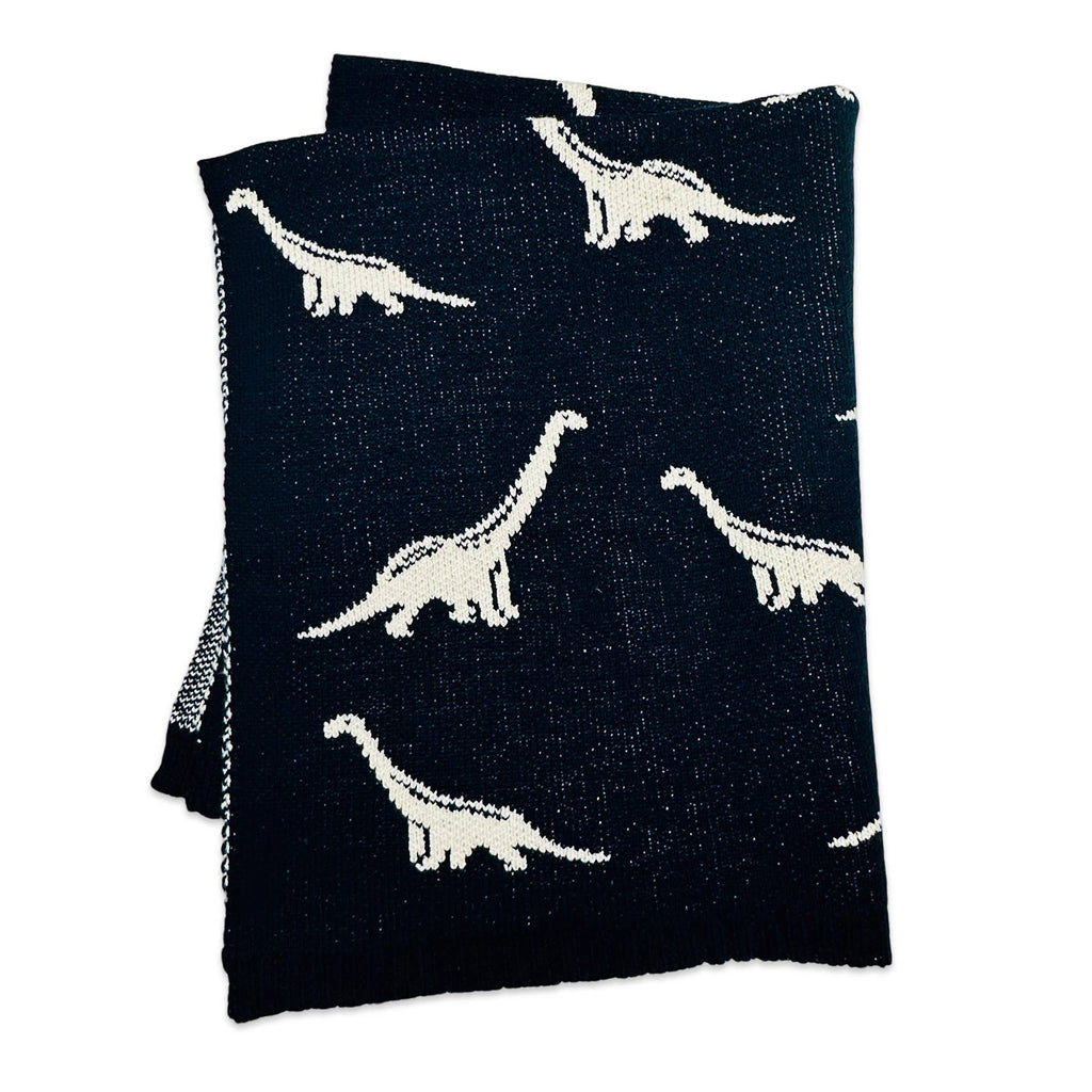 The Baby Blanket Store Crib Blanket 30" x 42" Midnight Navy / One Size Navy Dinosaur | Organic Cotton Jacquard Sweater Knit Baby Blanket