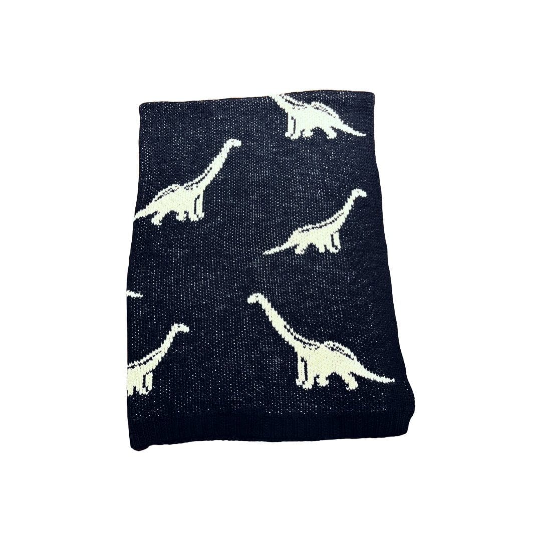 The Baby Blanket Store Crib Blanket 30" x 42" Midnight Navy / One Size Navy Dinosaur | Organic Cotton Jacquard Sweater Knit Baby Blanket