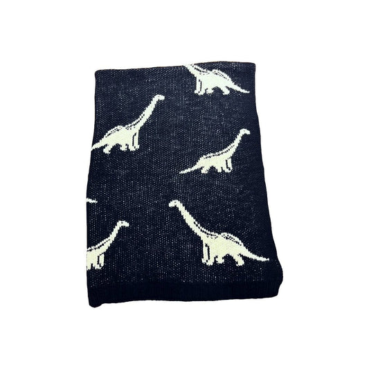 The Baby Blanket Store Crib Blanket 30" x 42" Midnight Navy / One Size Navy Dinosaur | Organic Cotton Jacquard Sweater Knit Baby Blanket