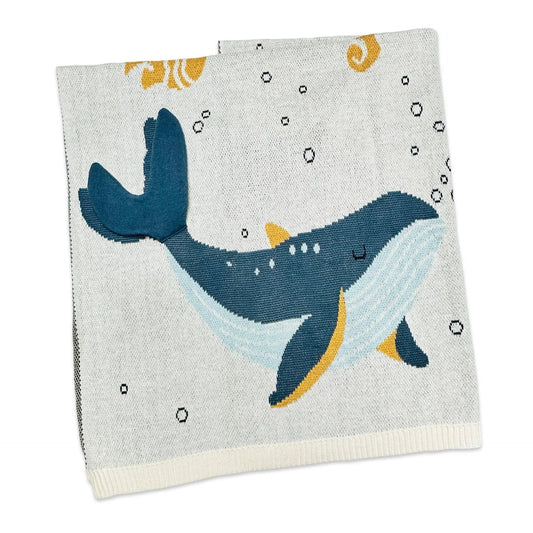 The Baby Blanket Store Crib Blanket 30" x 42" Natural / One Size Ocean Life 3D | Organic Cotton Jacquard Sweater Knit Baby Blanket