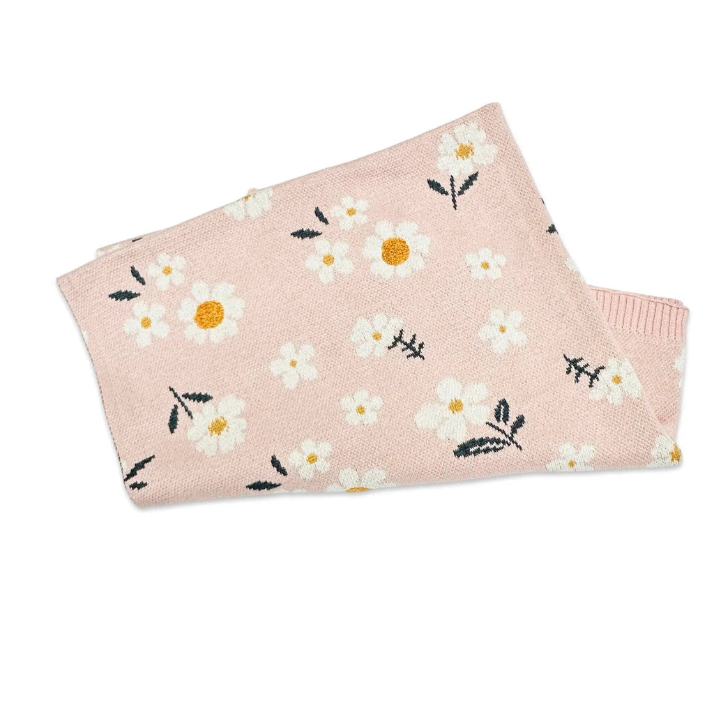 The Baby Blanket Store Crib Blanket 30" x 42" One Size / Blush Pink Daisy Floral | Organic Cotton Jacquard Sweater Knit Baby Blanket