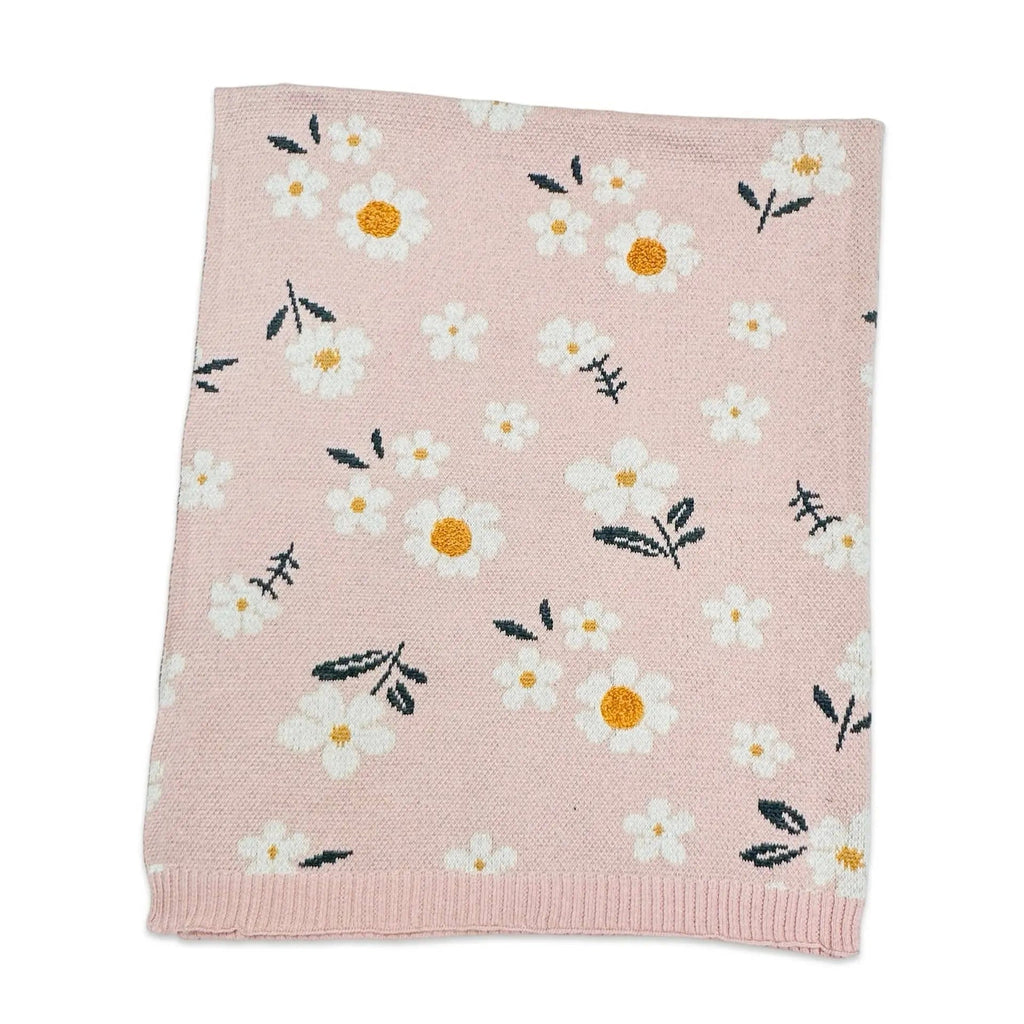 The Baby Blanket Store Crib Blanket 30" x 42" One Size / Blush Pink Daisy Floral | Organic Cotton Jacquard Sweater Knit Baby Blanket