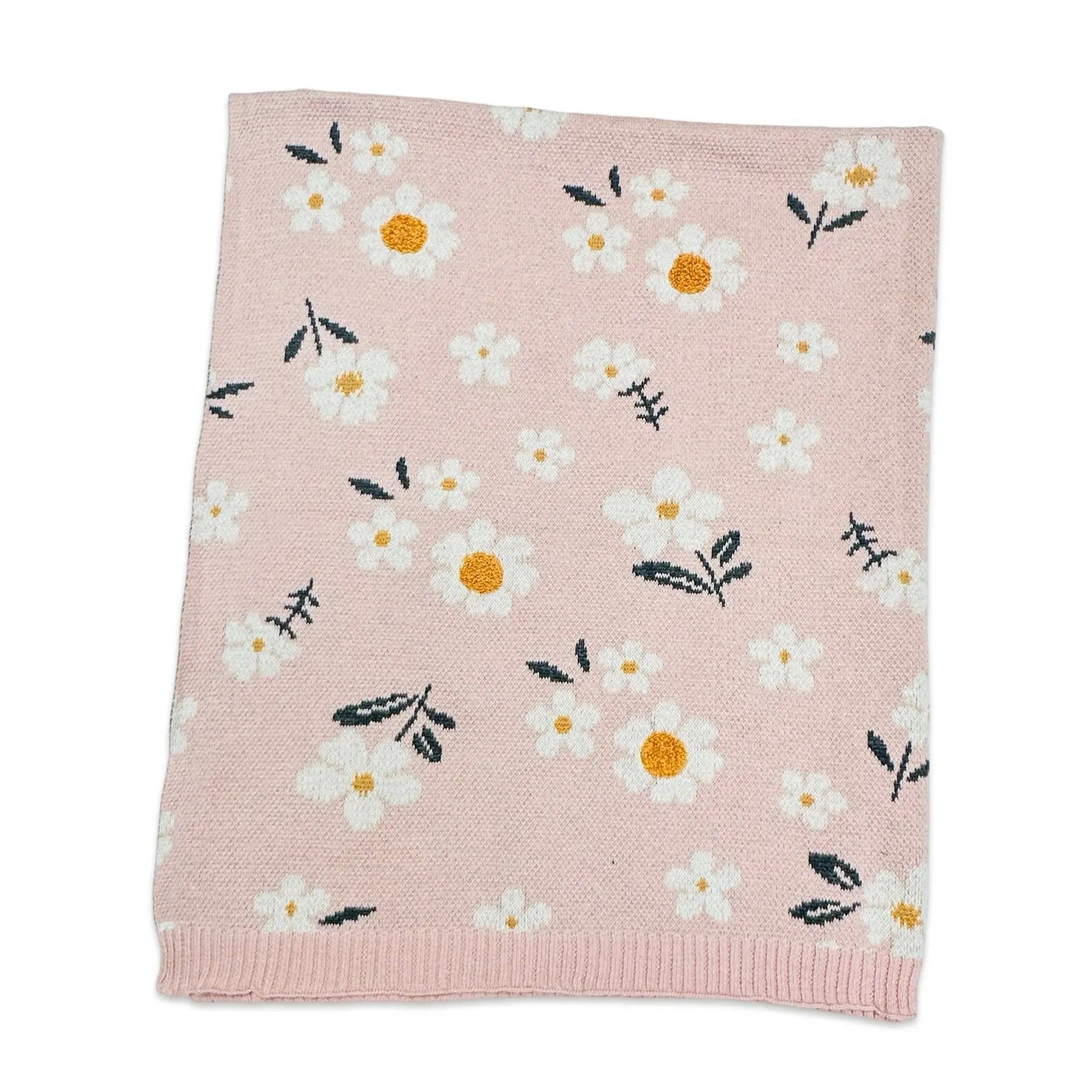 The Baby Blanket Store Crib Blanket 30" x 42" One Size / Blush Pink Daisy Floral | Organic Cotton Jacquard Sweater Knit Baby Blanket