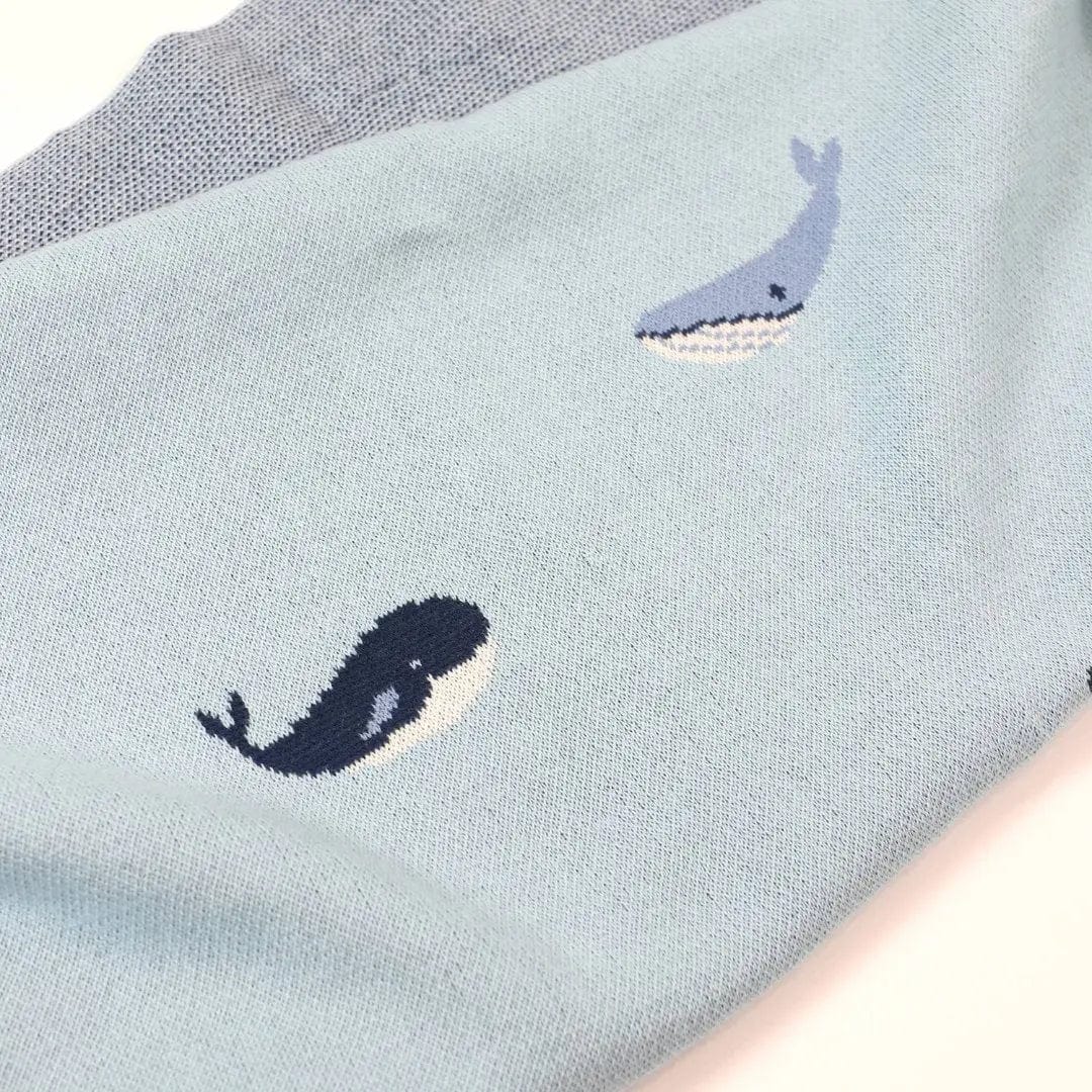 The Baby Blanket Store Crib Blanket 30" x 42" One Size Whales | Organic Cotton Jacquard Sweater Knit Baby Blanket