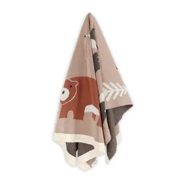 The Baby Blanket Store Crib Blanket 30" x 42" Tan Brown / One Size Woodland Bear | Organic Cotton Jacquard Sweater Knit Baby Blanket