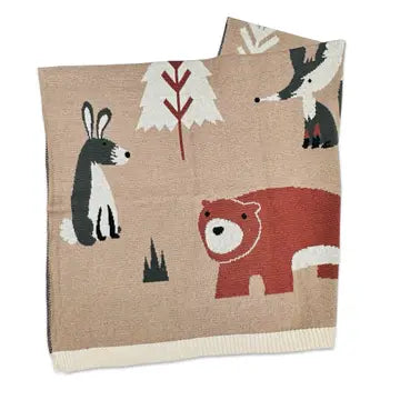 The Baby Blanket Store Crib Blanket 30" x 42" Tan Brown / One Size Woodland Bear | Organic Cotton Jacquard Sweater Knit Baby Blanket