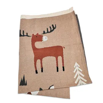The Baby Blanket Store Crib Blanket 30" x 42" Tan Brown / One Size Woodland Bear | Organic Cotton Jacquard Sweater Knit Baby Blanket