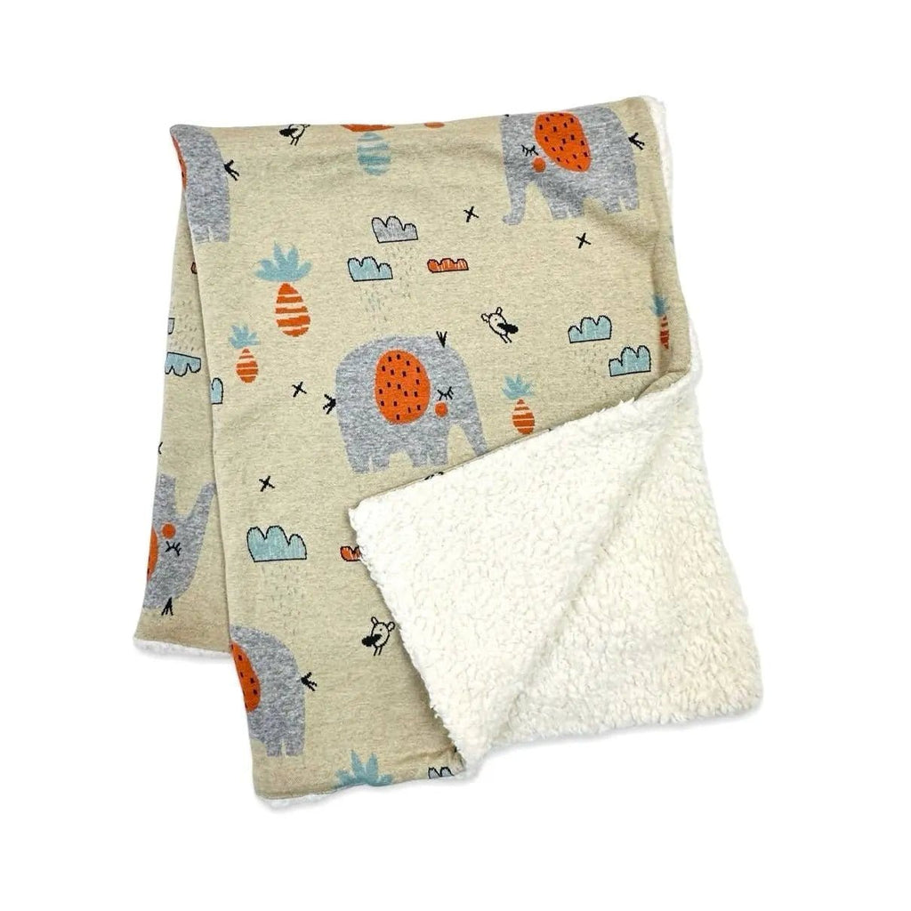 The Baby Blanket Store Crib Blanket 30" x 42" Sandy Beige / One Size Elephant Safari | Organic Cotton Sherpa Jacquard Knit Baby Blanket