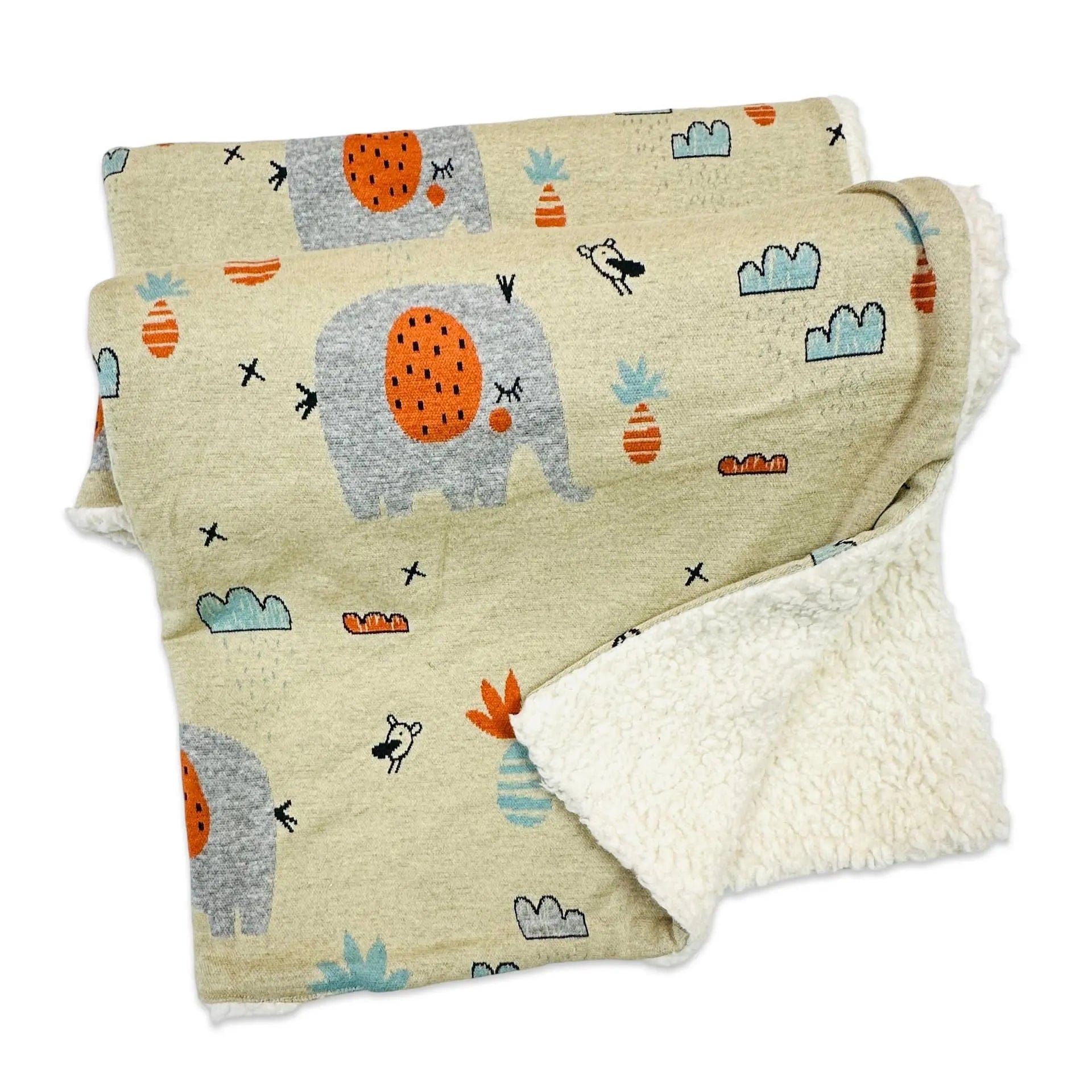 The Baby Blanket Store Crib Blanket 30" x 42" Sandy Beige / One Size Elephant Safari | Organic Cotton Sherpa Jacquard Knit Baby Blanket