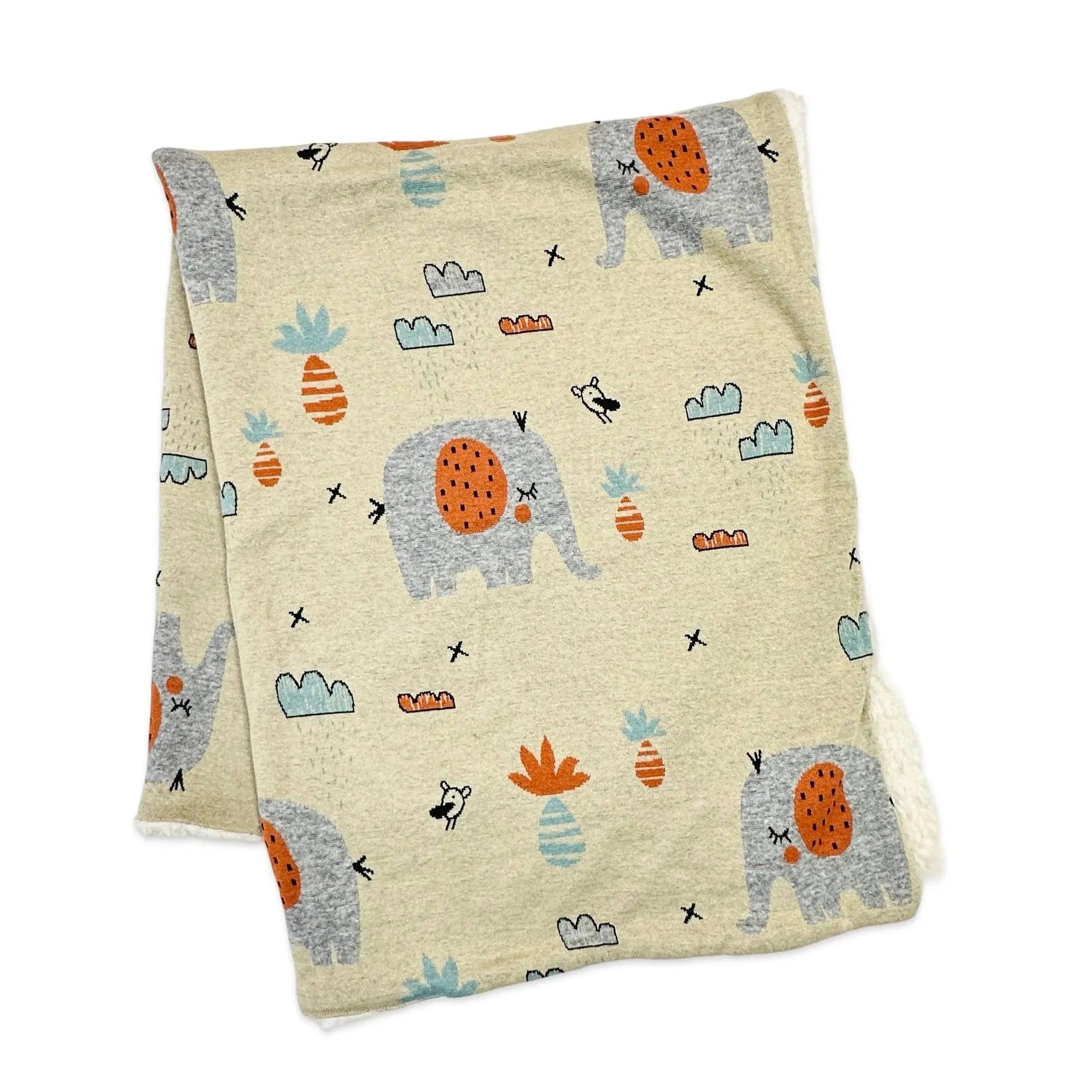 The Baby Blanket Store Crib Blanket 30" x 42" Sandy Beige / One Size Elephant Safari | Organic Cotton Sherpa Jacquard Knit Baby Blanket