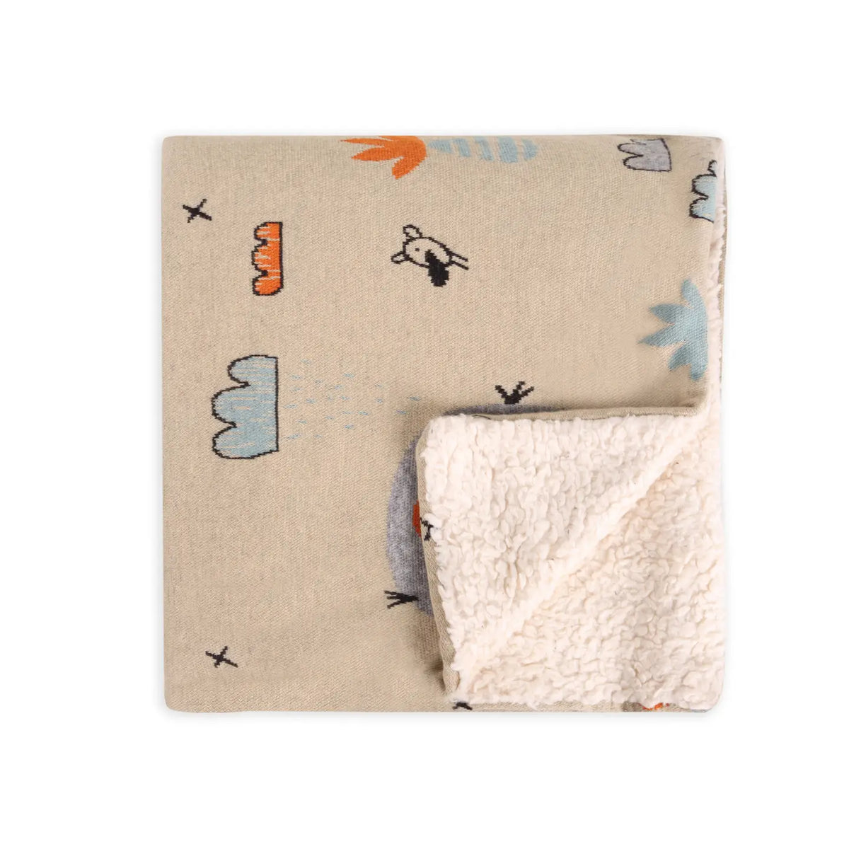 The Baby Blanket Store Crib Blanket 30" x 42" Sandy Beige / One Size Elephant Safari | Organic Cotton Sherpa Jacquard Knit Baby Blanket