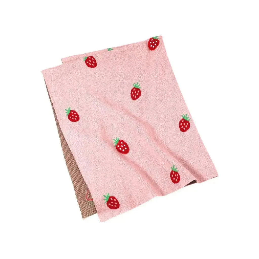 The Baby Blanket Store Crib Blanket 30" x 42" Strawberry 3D Baby Blanket & Strawberry Stuffed Toy with Gentle Rattle Bundle | Organic Cotton