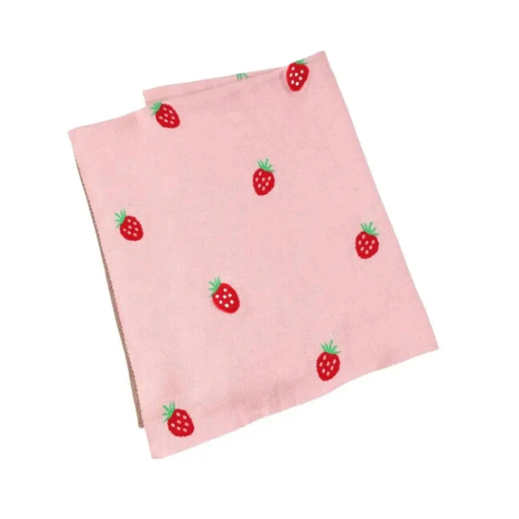 The Baby Blanket Store Crib Blanket 30" x 42" Strawberry 3D Baby Blanket & Strawberry Stuffed Toy with Gentle Rattle Bundle | Organic Cotton
