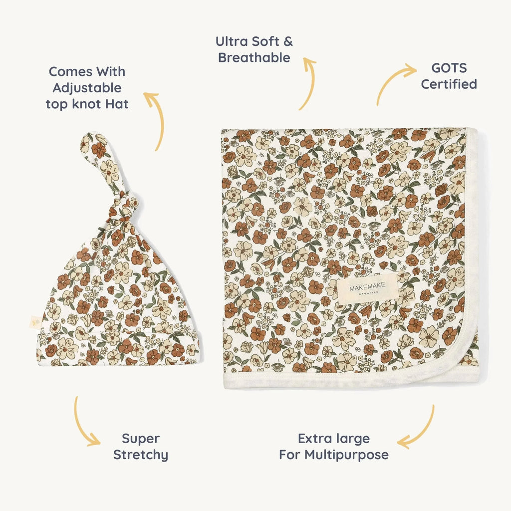 The Baby Blanket Store Bundle Daffodil Swaddle Blanket, Hat & Lamb Plush Bundle | Organic Cotton