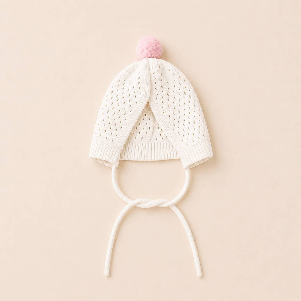 Viverano Organics Dove White / One Size Pink Rose Pointelle Knit Baby Blanket, Bonnet & Booties Set