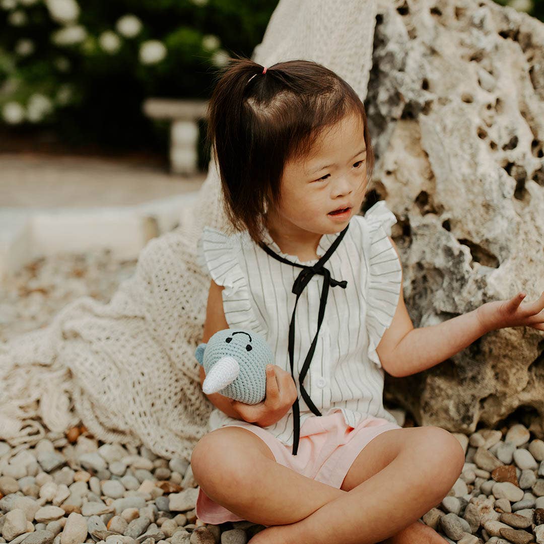 Pebble Playful Narwhal Baby Rattle – Handmade Organic Cotton Toy