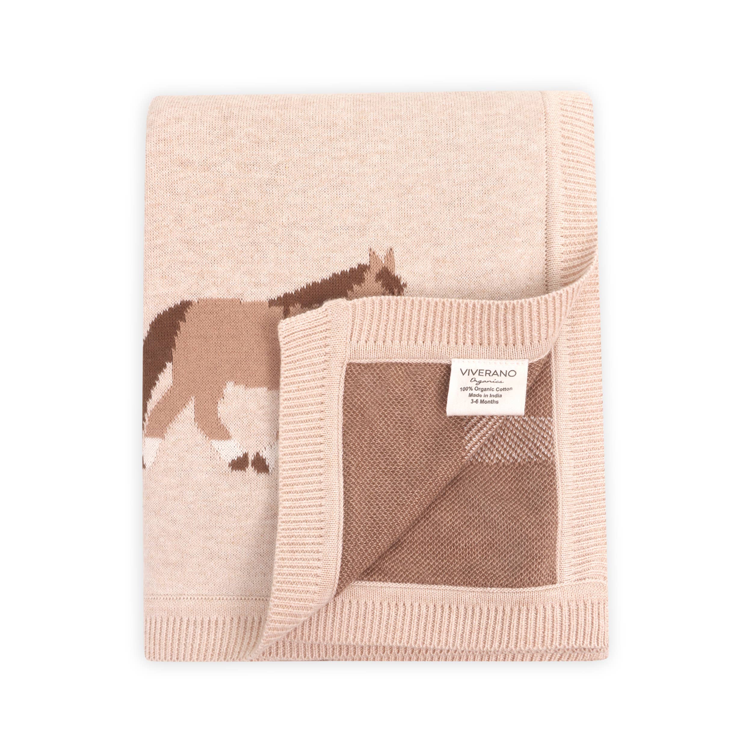 Viverano Organics One Size / Oatmeal Heather Pony Snuggles - Organic Cotton Jacquard Knit Baby Blanket