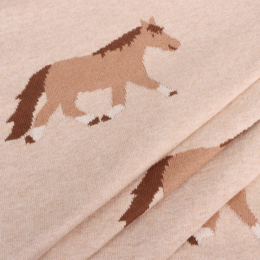Viverano Organics One Size / Oatmeal Heather Pony Snuggles - Organic Cotton Jacquard Knit Baby Blanket