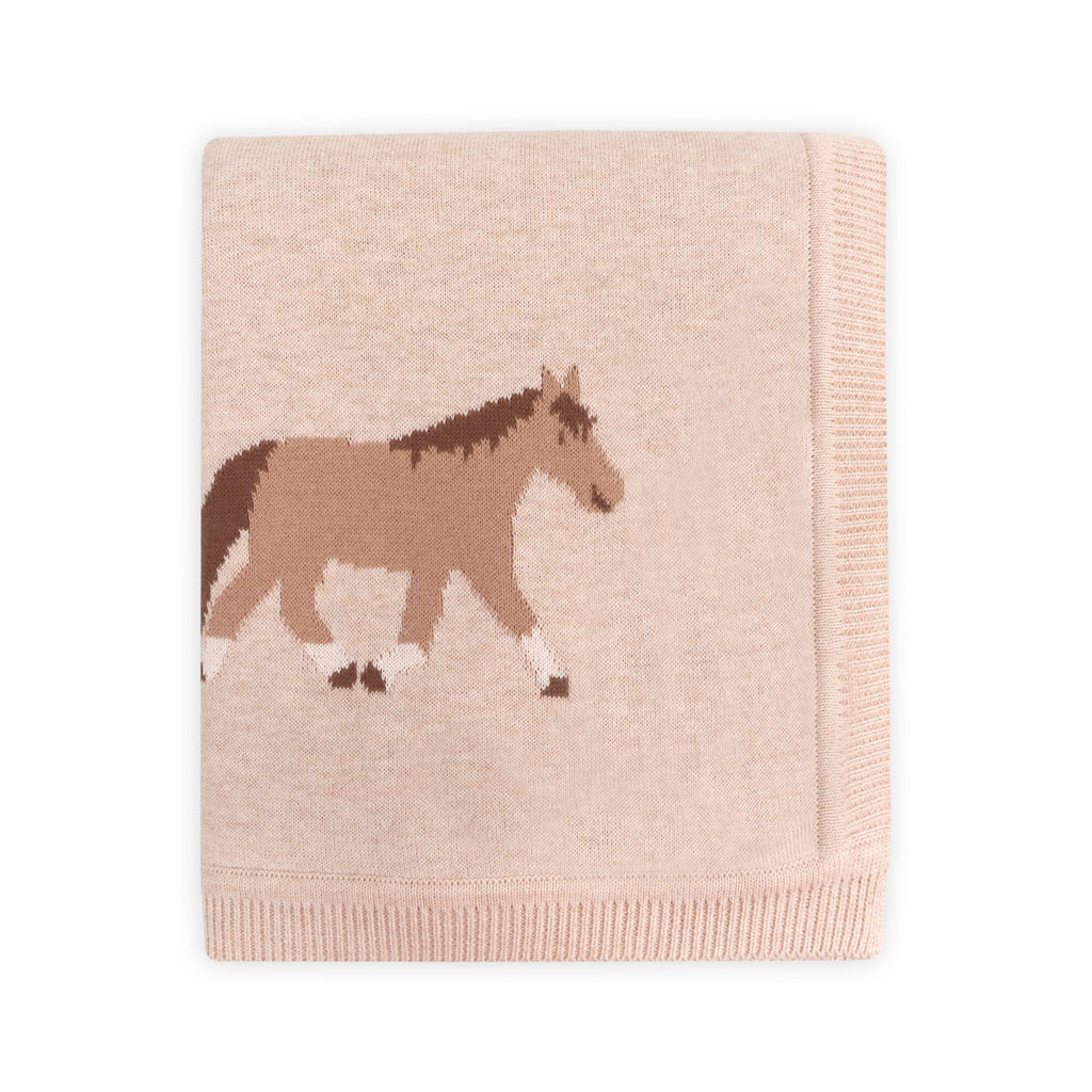 Viverano Organics One Size / Oatmeal Heather Pony Snuggles - Organic Cotton Jacquard Knit Baby Blanket