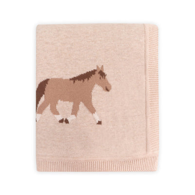 Viverano Organics One Size / Oatmeal Heather Pony Snuggles - Organic Cotton Jacquard Knit Baby Blanket