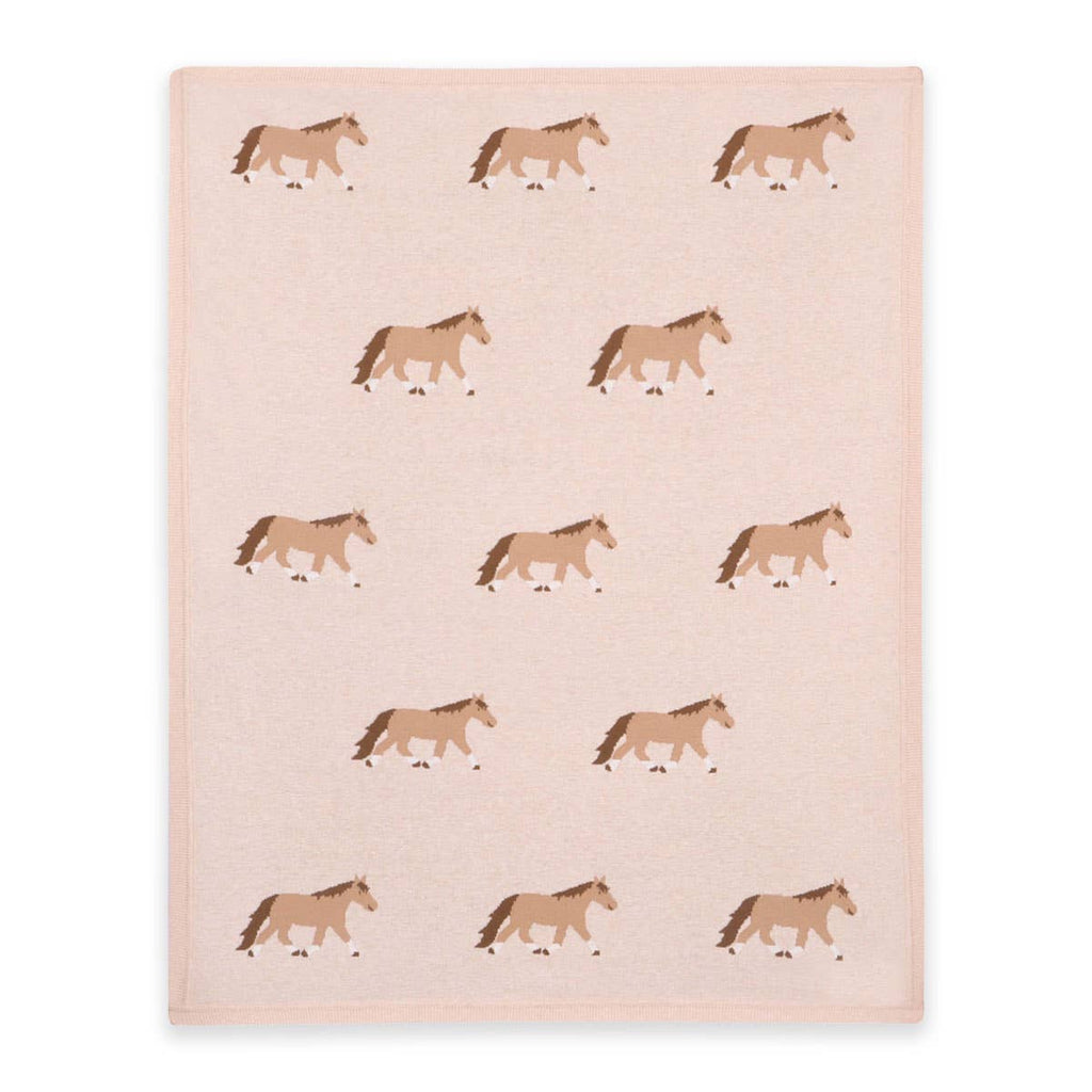 Viverano Organics One Size / Oatmeal Heather Pony Snuggles - Organic Cotton Jacquard Knit Baby Blanket