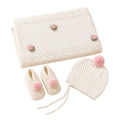 The Baby Blanket Store Crib Blanket 32"x 40" Dove White / One Size Preorder | Pink Rose Pointelle Knit Baby Blanket, Bonnet & Booties Set