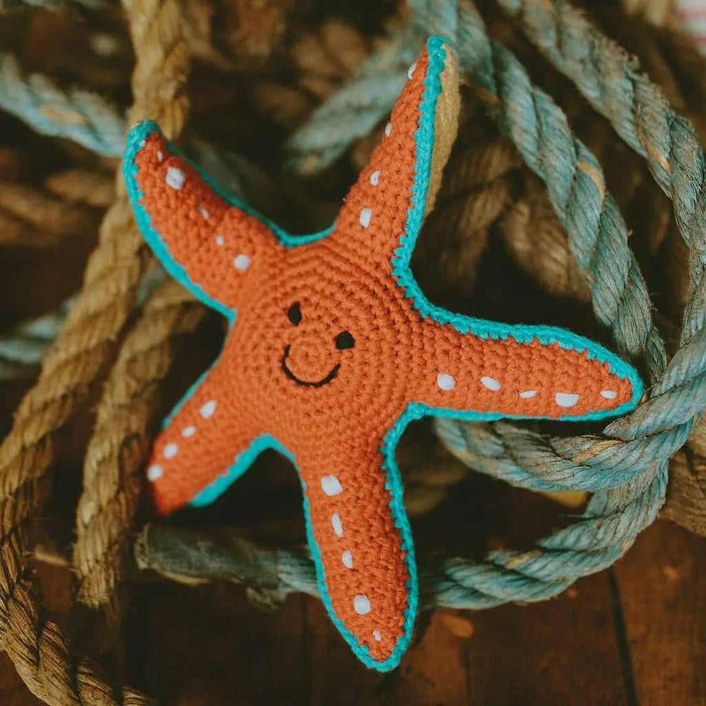 The Baby Blanket Store Stuffed Animal Starfish | Handmade Organic Cotton Stuffed Animal with Gentle Rattle