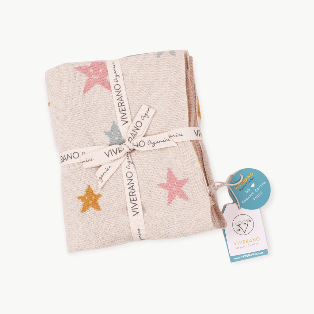 Viverano Organics One Size Stars - Organic Cotton Jacquard Sweater Knit Baby Blanket