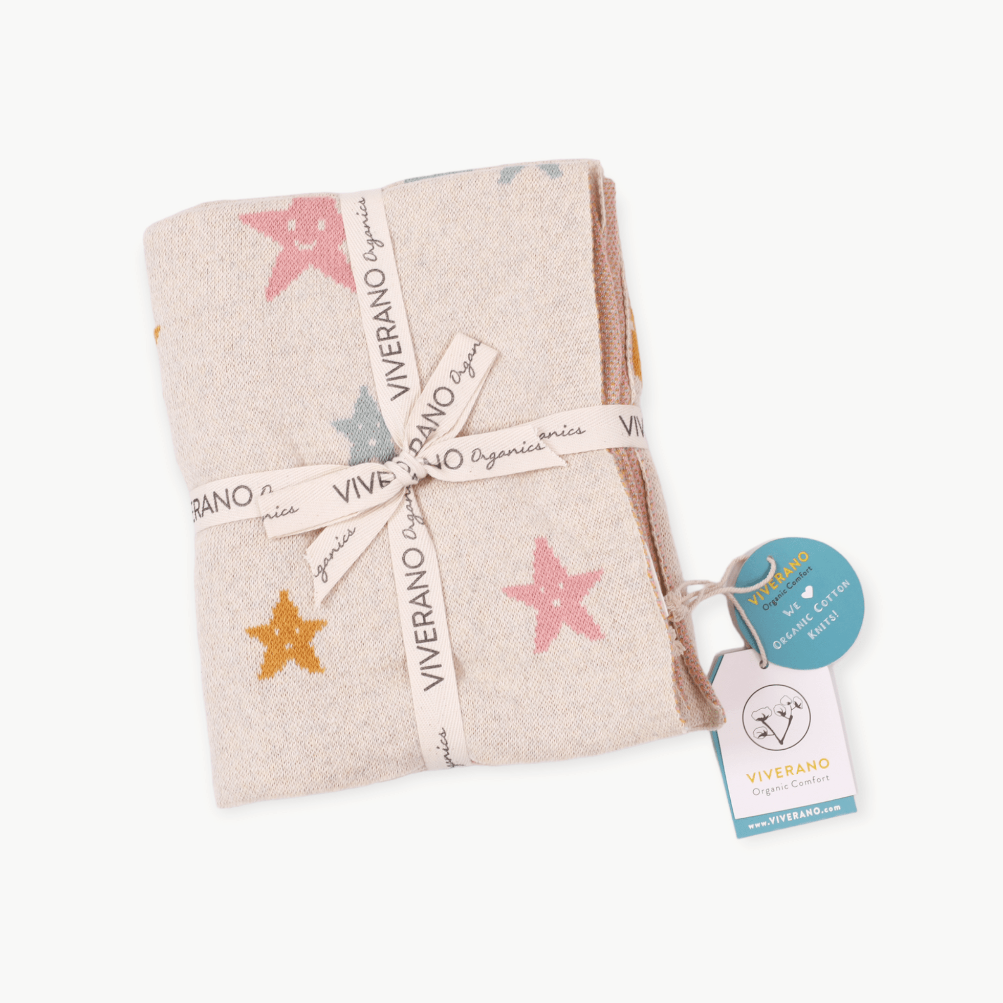 Viverano Organics One Size Stars - Organic Cotton Jacquard Sweater Knit Baby Blanket