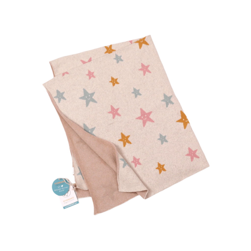 Viverano Organics One Size Stars - Organic Cotton Jacquard Sweater Knit Baby Blanket