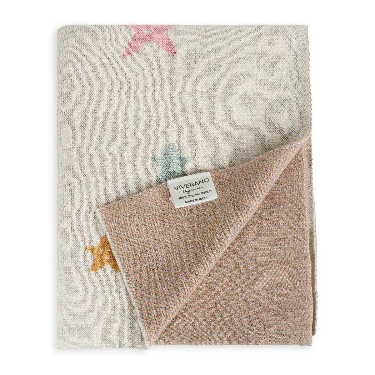 Viverano Organics Crib Blanket 30" x 42" One Size Stars | Organic Cotton Jacquard Sweater Knit Baby Blanket