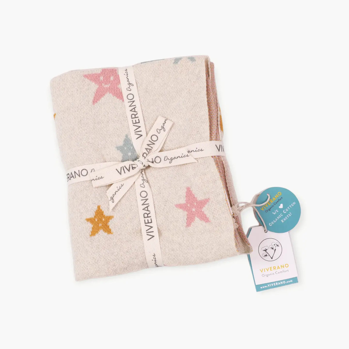 Viverano Organics Crib Blanket 30" x 42" One Size Stars | Organic Cotton Jacquard Sweater Knit Baby Blanket