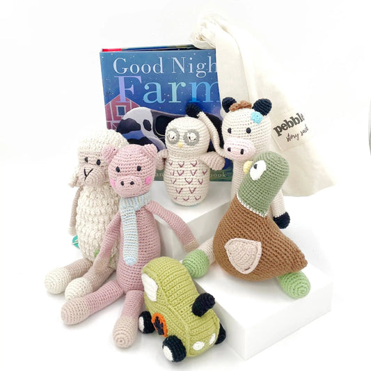 The Baby Blanket Store Stuffed Animal Gift Set Story Sack: Good Night Farm