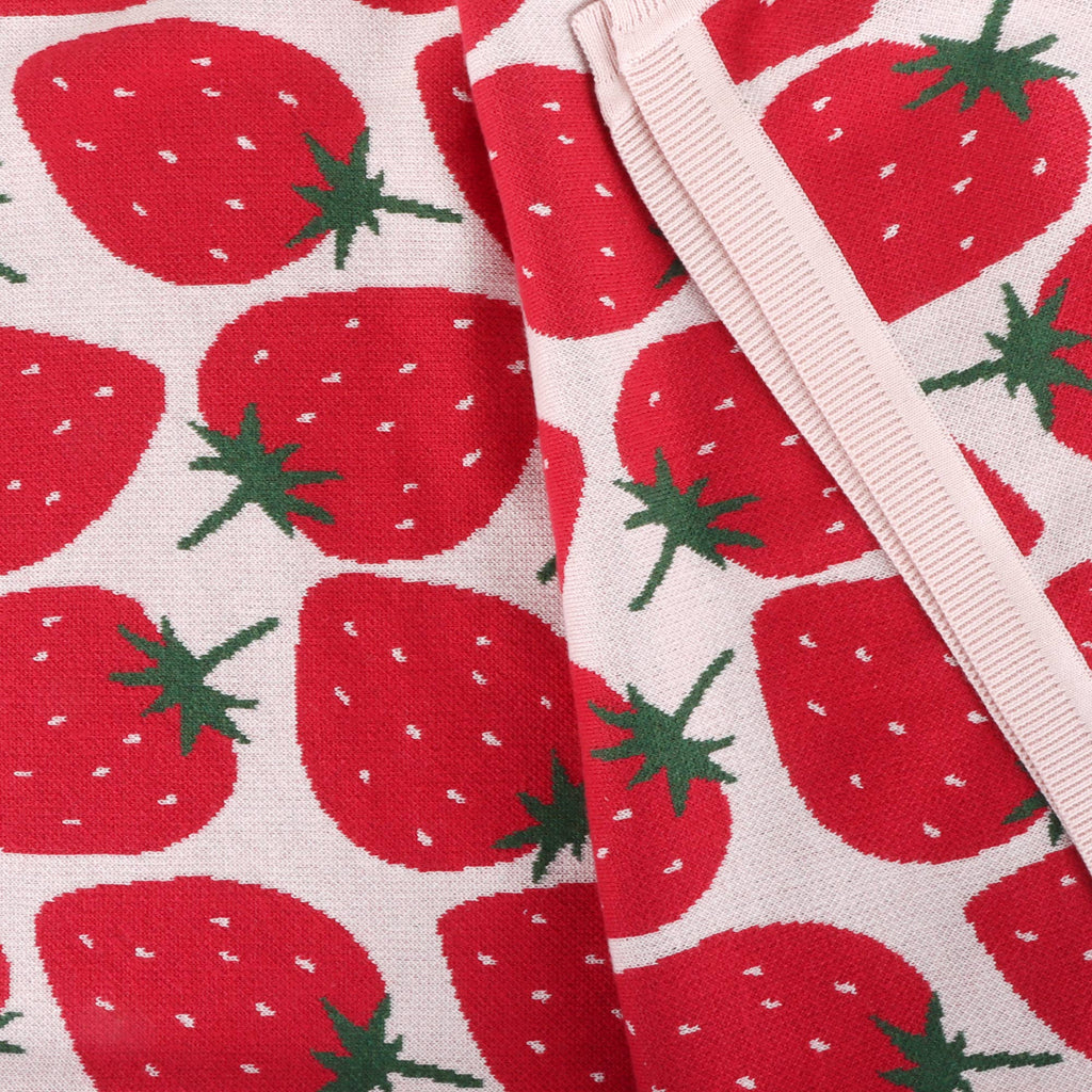 Viverano Organics Baby Pink / One Size Strawberry Fields -Organic Cotton Jacquard Knit Baby Blanket