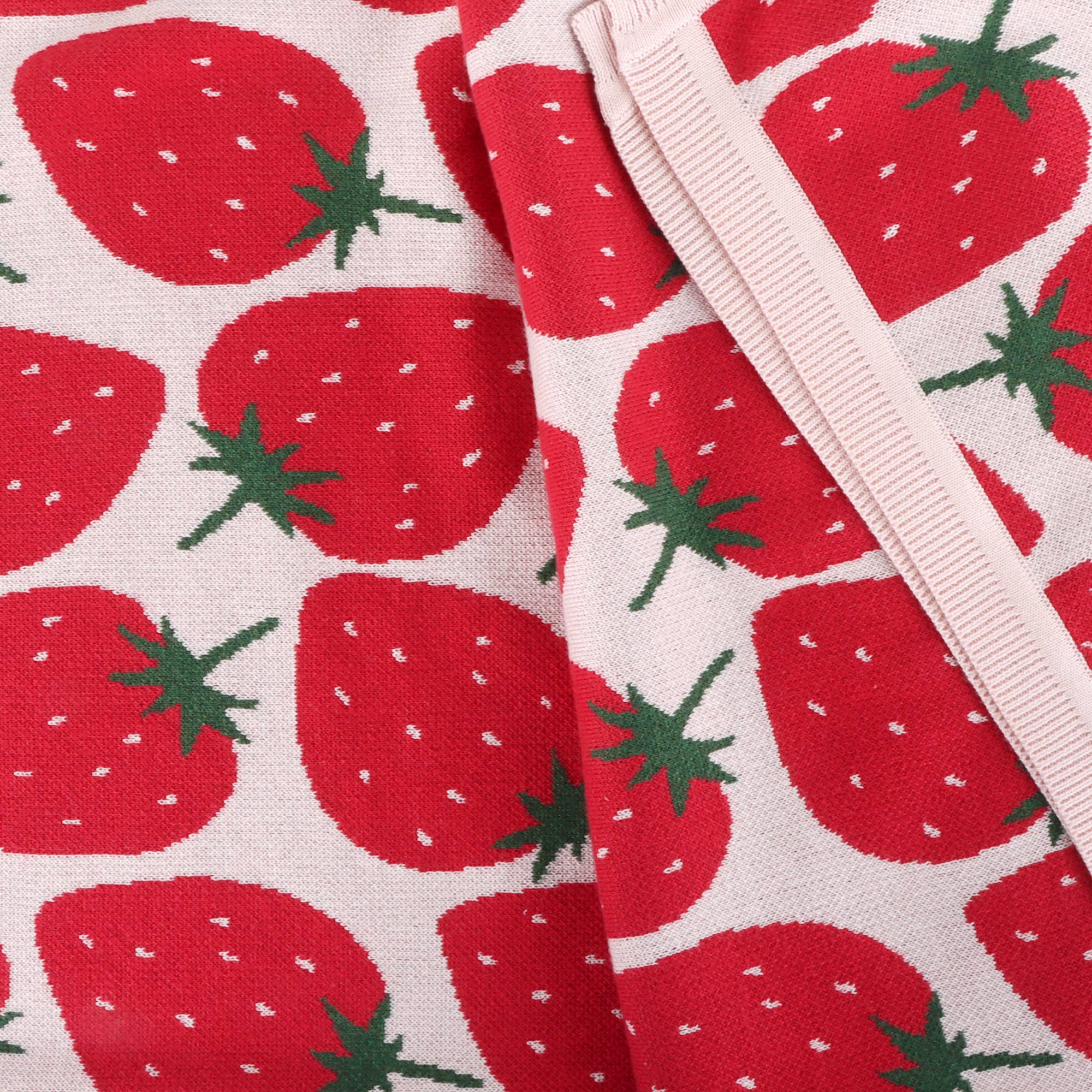 Viverano Organics Baby Pink / One Size Strawberry Fields -Organic Cotton Jacquard Knit Baby Blanket