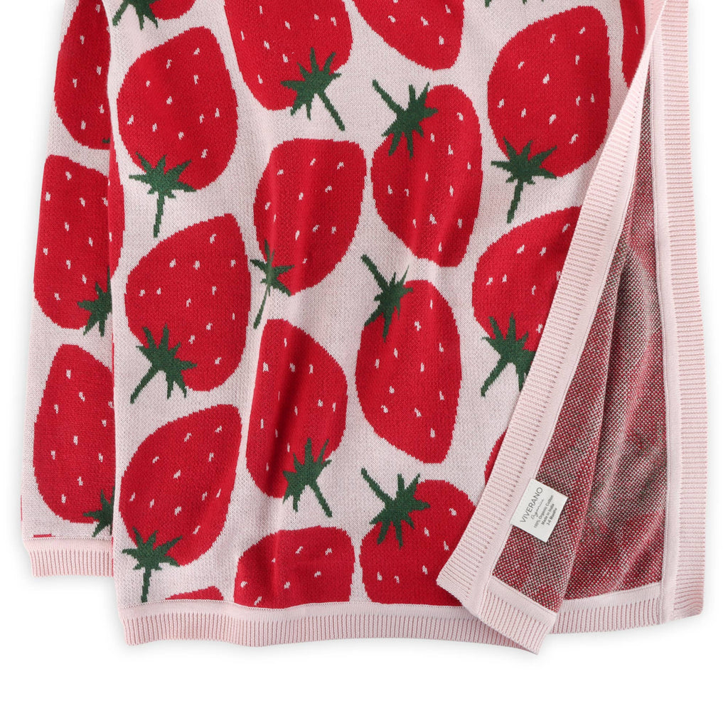 Viverano Organics Baby Pink / One Size Strawberry Fields -Organic Cotton Jacquard Knit Baby Blanket