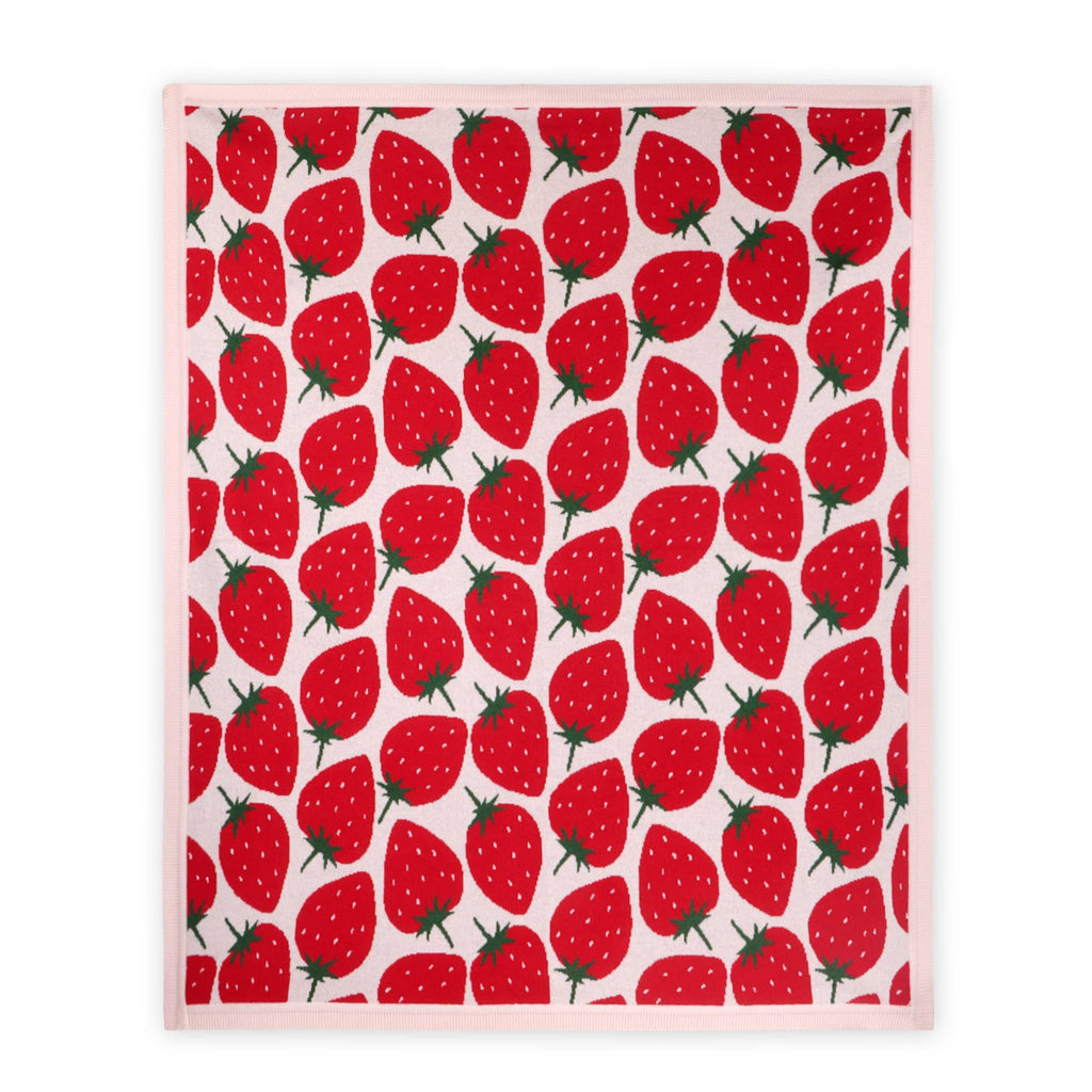 Viverano Organics Baby Pink / One Size Strawberry Fields -Organic Cotton Jacquard Knit Baby Blanket