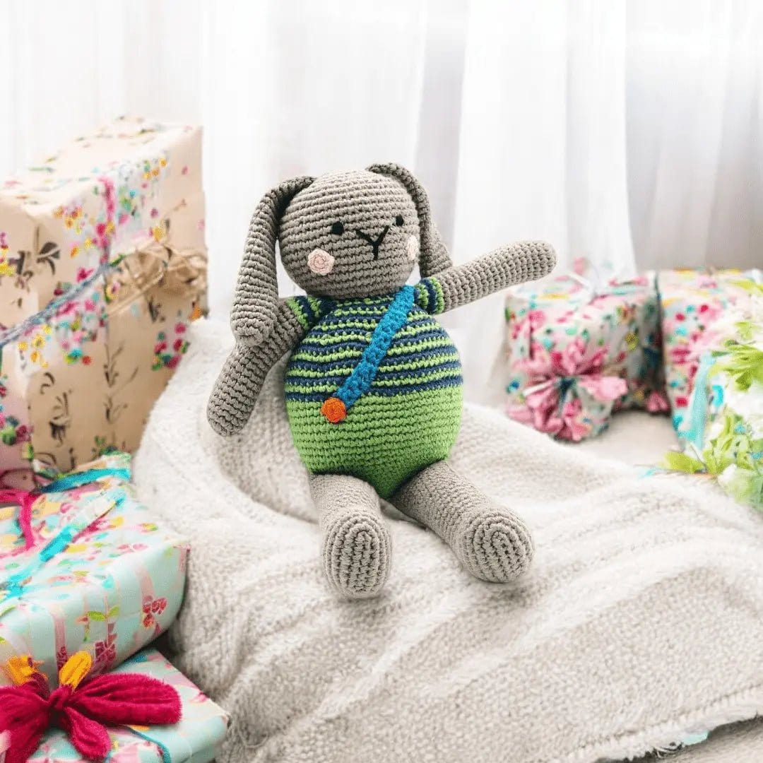 The Baby Blanket Store Stuffed Animal Apple Green Bunny | Handmade Organic Cotton Stuffed Animal