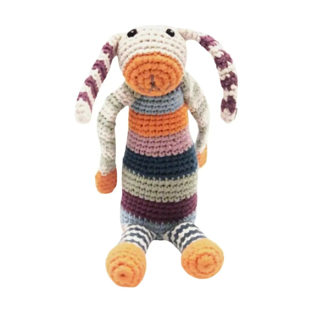 The Baby Blanket Store Stuffed Animal Striped Bunny | Handmade Organic Cotton Stuffed Animal with Gentle Rattle