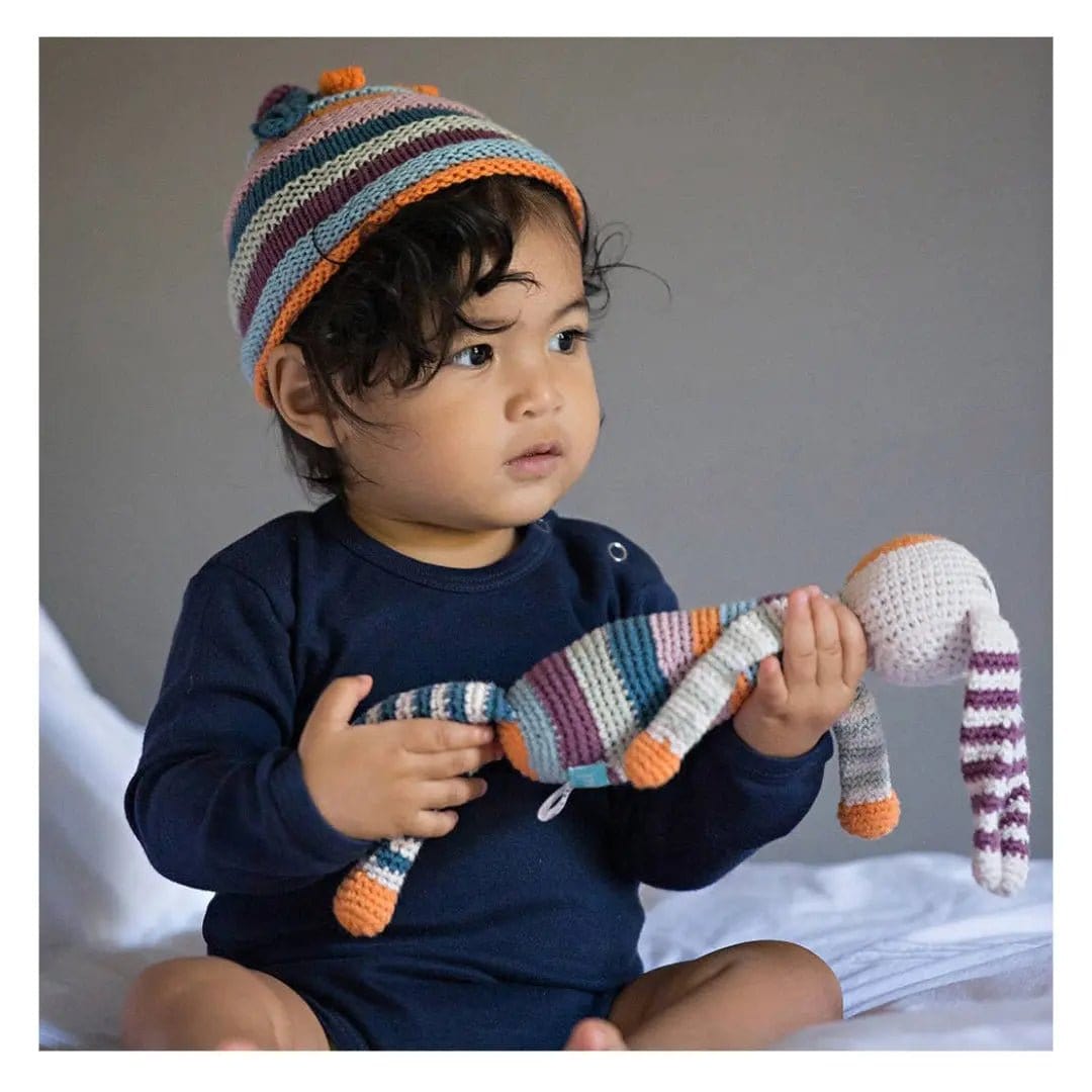 The Baby Blanket Store Stuffed Animal Striped Bunny | Handmade Organic Cotton Stuffed Animal with Gentle Rattle