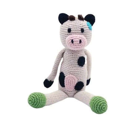 The Baby Blanket Store Stuffed Animal Cow | Handmade Organic Cotton Stuffed Animal with Gentle Rattle