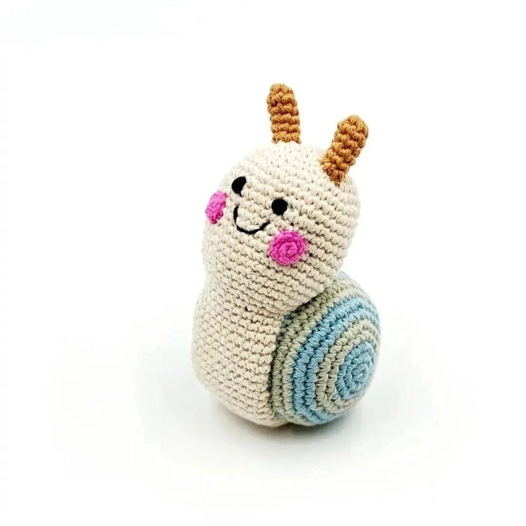 The Baby Blanket Store Stuffed Animal Natural Garden Snail | Handmade Organic Cotton Stuffed Animal with Gentle Rattle